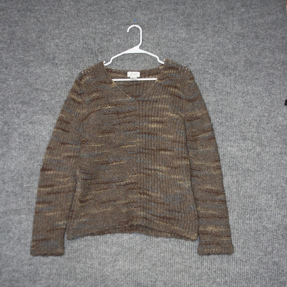 Fioreblu V Neck Sweater Womens XL Brown Made In Italy Wool Blend Chunky Knit‎